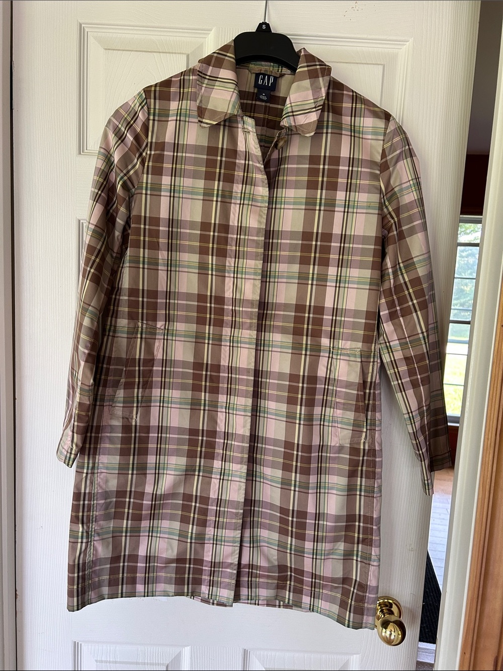 GAP Plaid Rain Coat - Pink, Brown plaid
